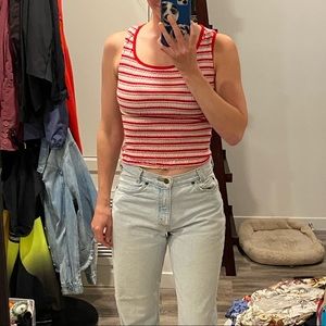 Bonkers Y2k vintage rainbow striped smocked red multicolor crop tank top small